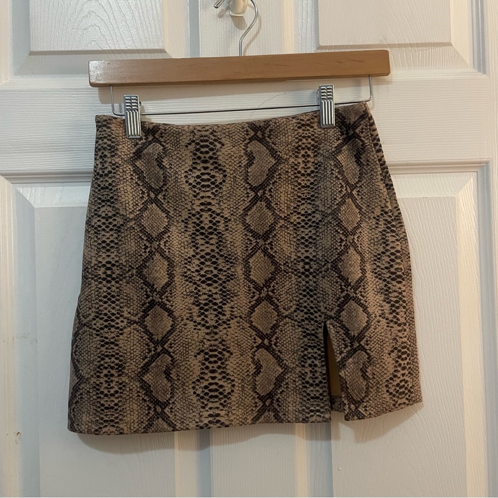 Snake Print Mini Skirt in Brown